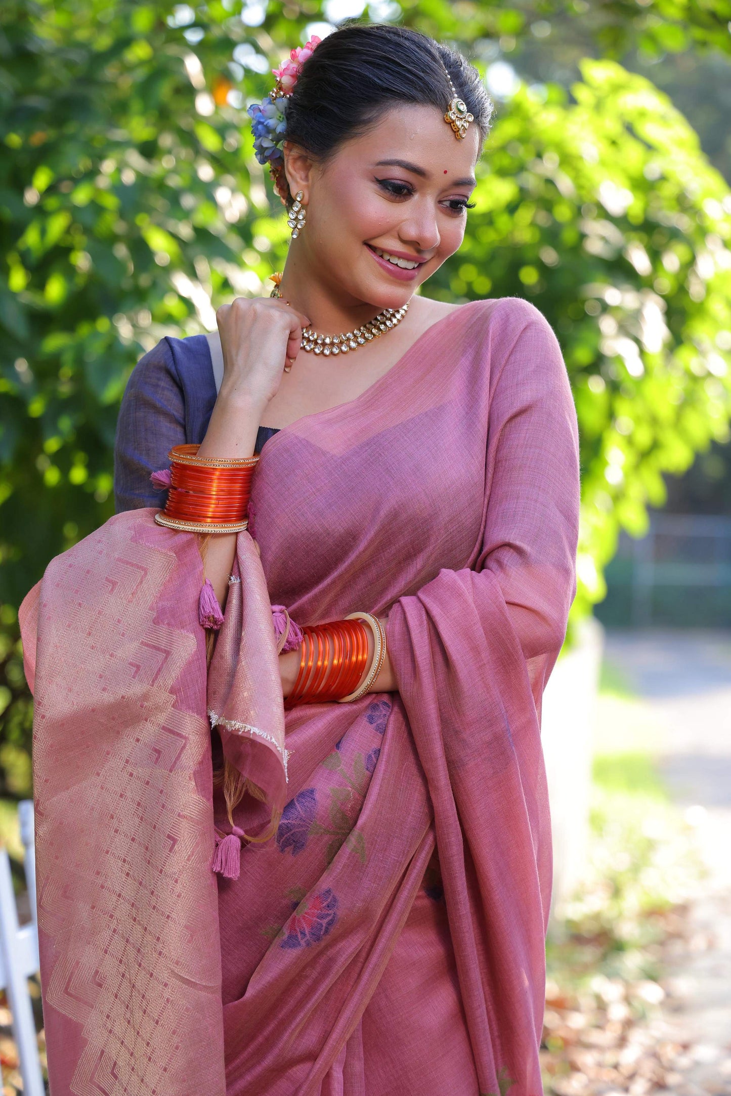 Jyoti Fashion Women's Pink Soft Muga Cotton Resham Jamdani Weaving Traditional Saree with Blouse | Swadesiicart