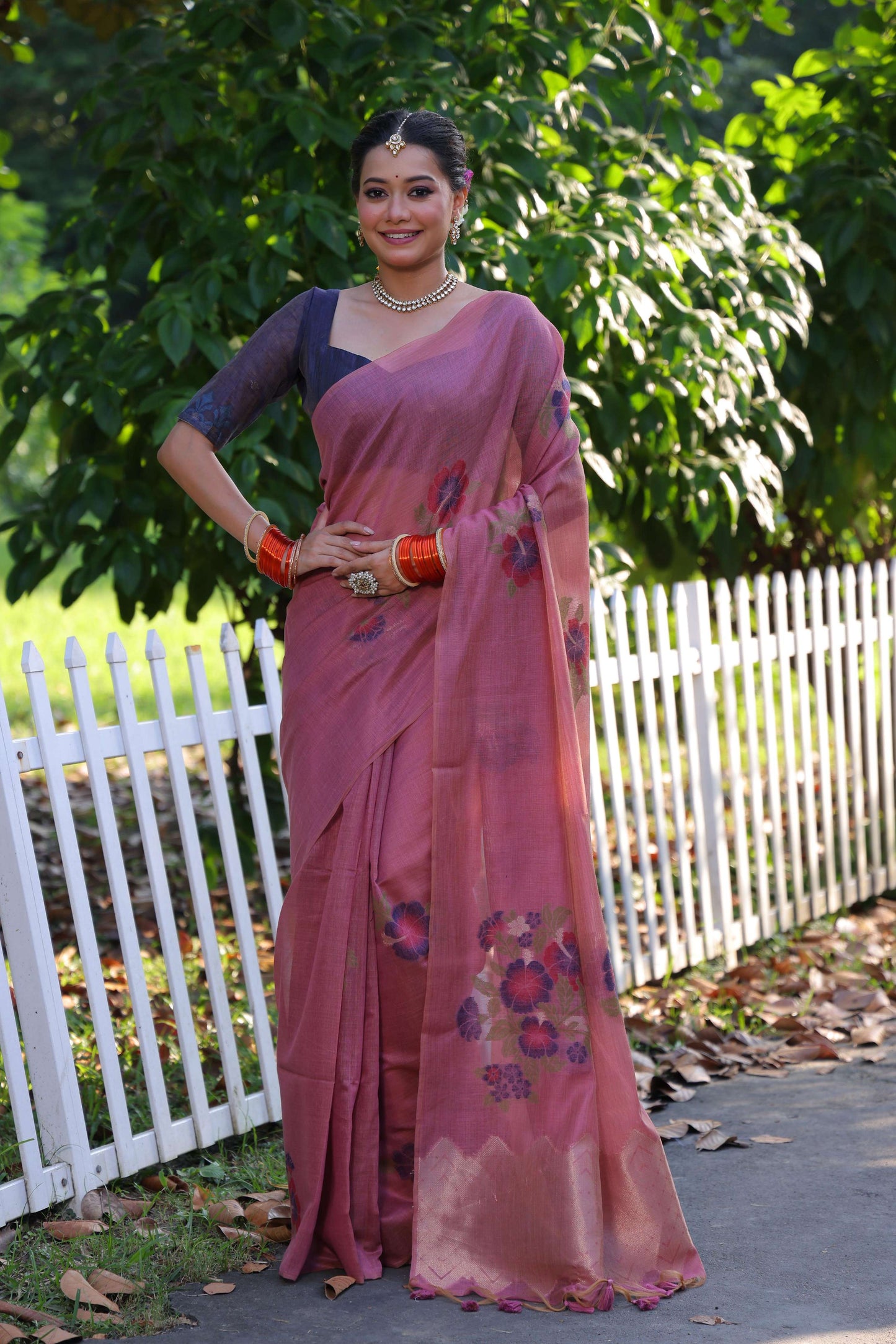 Jyoti Fashion Women's Pink Soft Muga Cotton Resham Jamdani Weaving Traditional Saree with Blouse | Swadesiicart
