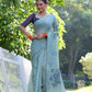 Jyoti Fashion Women's Sky Blue Soft Muga Cotton Resham Jamdani Weaving Traditional Saree with Blouse | Swadesiicart