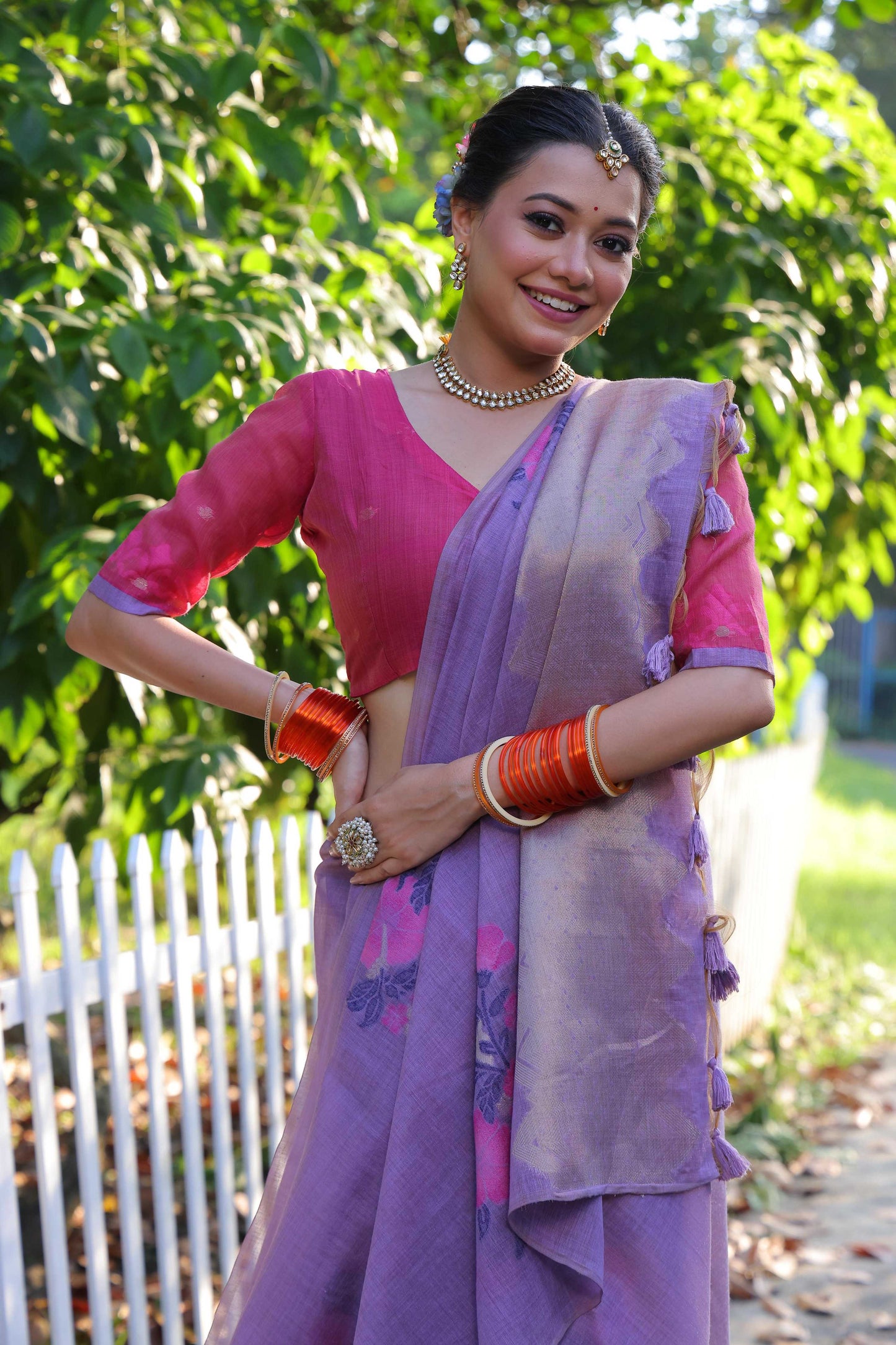 Jyoti Fashion Women's Purple Soft Muga Cotton Resham Jamdani Weaving Traditional Saree with Blouse | Swadesiicart