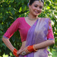 Jyoti Fashion Women's Purple Soft Muga Cotton Resham Jamdani Weaving Traditional Saree with Blouse | Swadesiicart