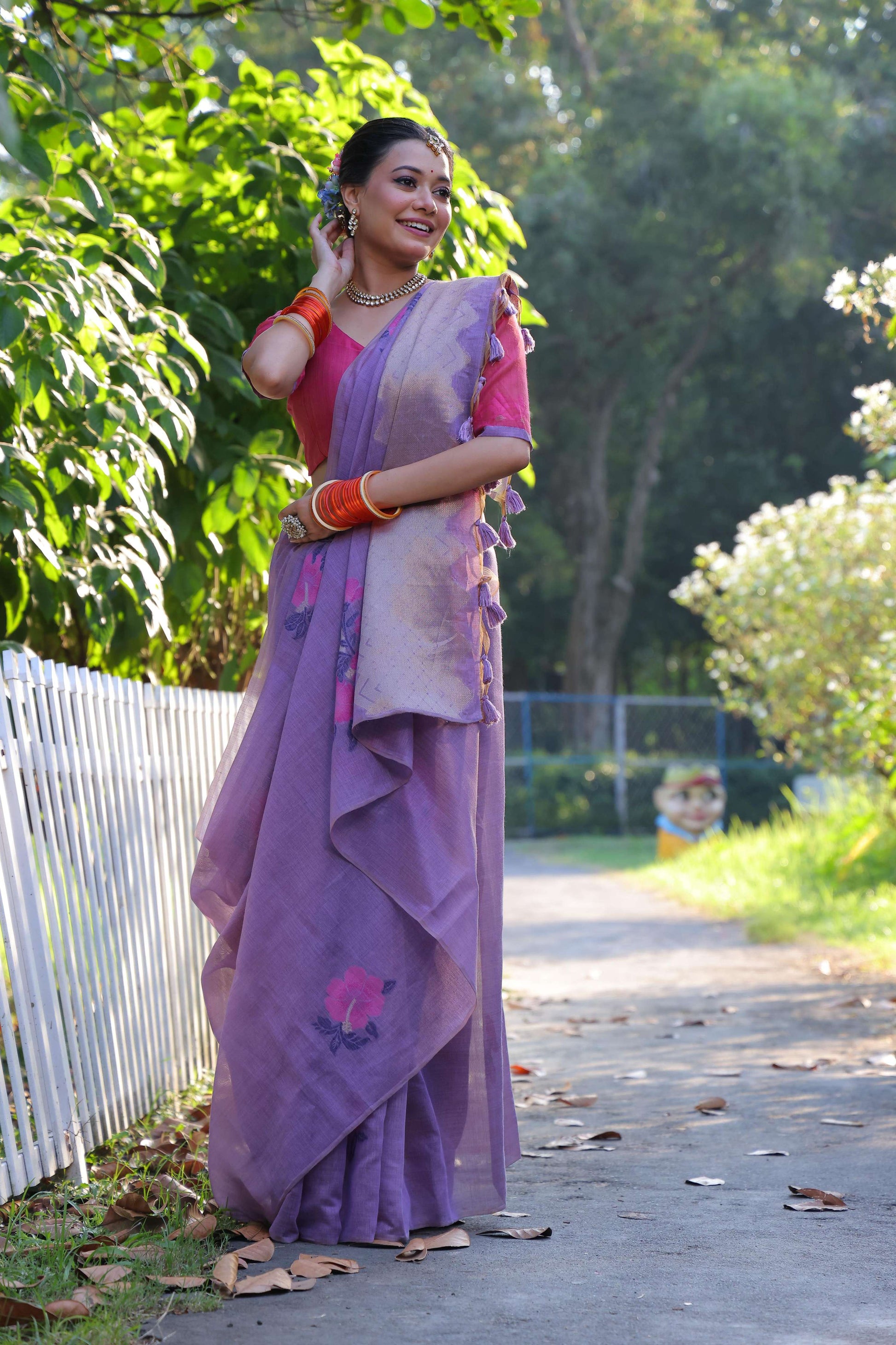 Jyoti Fashion Women's Purple Soft Muga Cotton Resham Jamdani Weaving Traditional Saree with Blouse | Swadesiicart