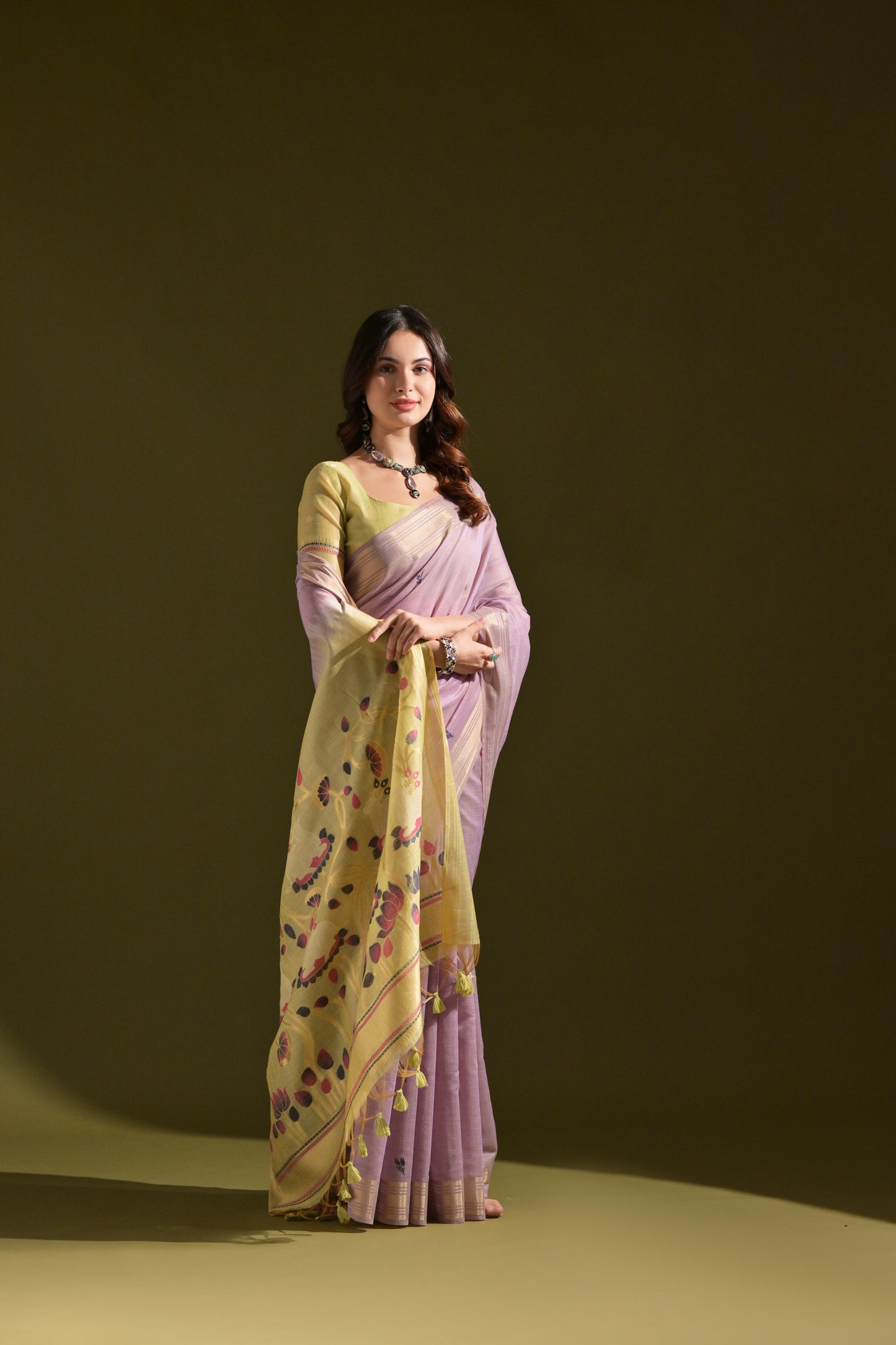 Jyoti Fashion Women's Purple Soft Muga Cotton Resham Zari Weaving Traditional Saree with Blouse | Swadesiicart