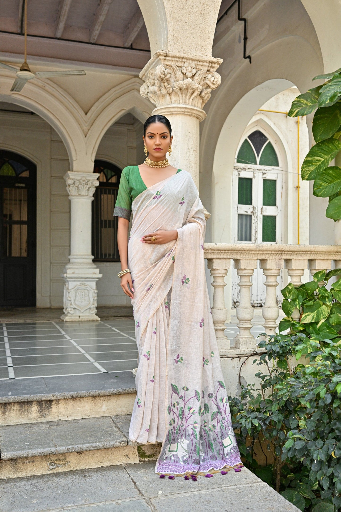Jyoti Fashion Women's Wine Soft Muga Cotton Floral Weaving Traditional Saree with Blouse | Swadesiicart