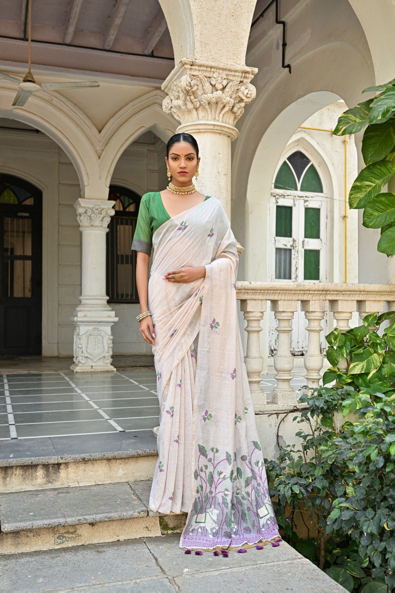 Jyoti Fashion Women's Wine Soft Muga Cotton Floral Weaving Traditional Saree with Blouse | Swadesiicart