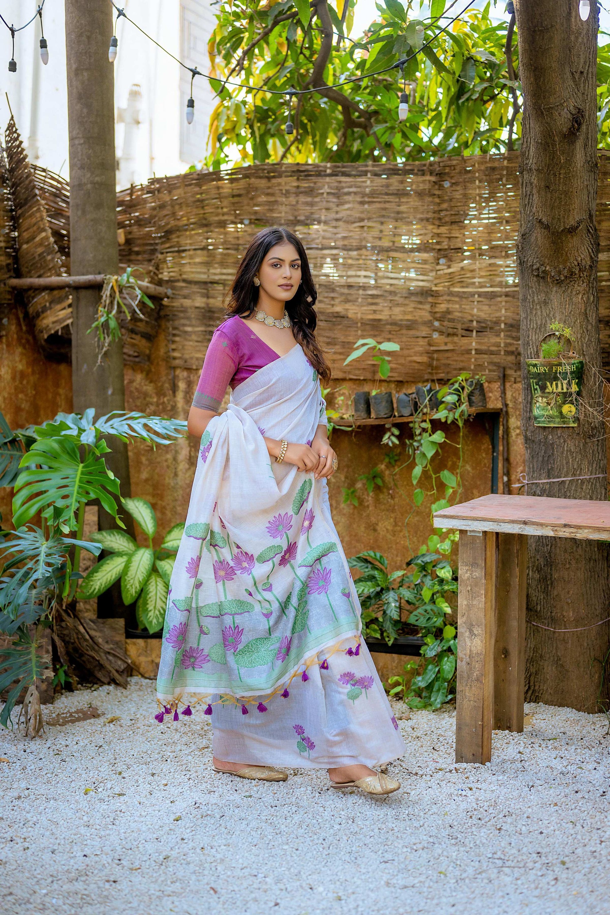 Jyoti Fashion Women's Wine Soft Muga Cotton Floral Weaving Traditional Saree with Blouse | Swadesiicart