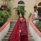 Jyoti Fashion Women's Maroon Faux Georgette Sequins Thread Embroidered Sharara Set with Dupatta | Swadesiicart