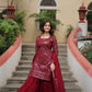Jyoti Fashion Women's Maroon Faux Georgette Sequins Thread Embroidered Sharara Set with Dupatta | Swadesiicart