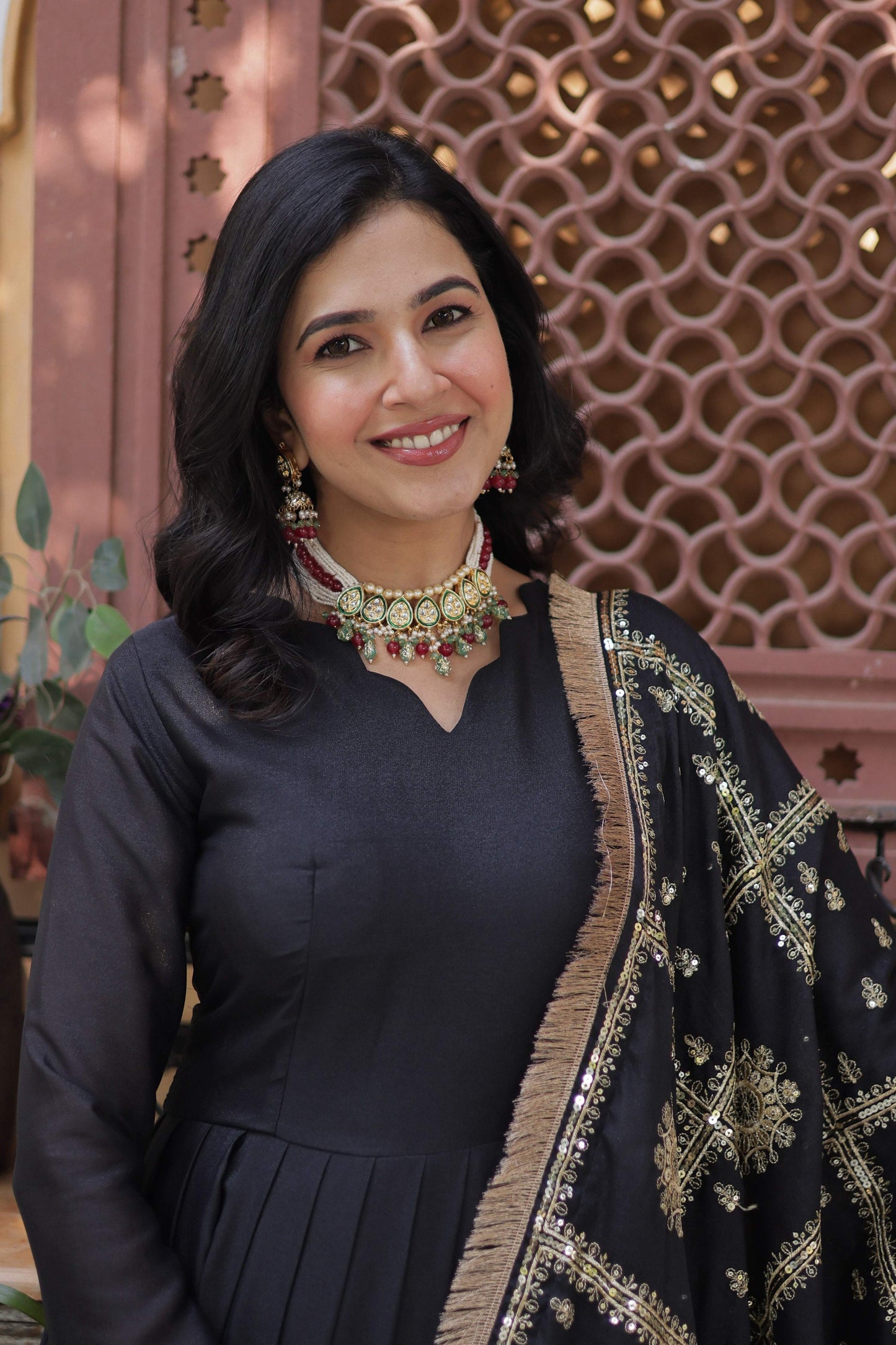 Jyoti Fashion Women's Black Star Georgette Sequins Zari Embroidered Long Anarkali Sets | Swadesiicart