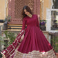 Jyoti Fashion Women's Maroon Star Georgette Sequins Zari Embroidered Long Anarkali Sets | Swadesiicart