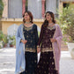 Jyoti Fashion Women's Rama & Wine Faux Blooming Sequins Embroidered Combo Sharara Set with Dupatta | Swadesiicart