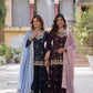 Jyoti Fashion Women's Rama & Wine Faux Blooming Sequins Embroidered Combo Sharara Set with Dupatta | Swadesiicart