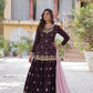 Jyoti Fashion Women's Wine Faux Blooming Sequins Embroidered Sharara Set with Dupatta | Swadesiicart