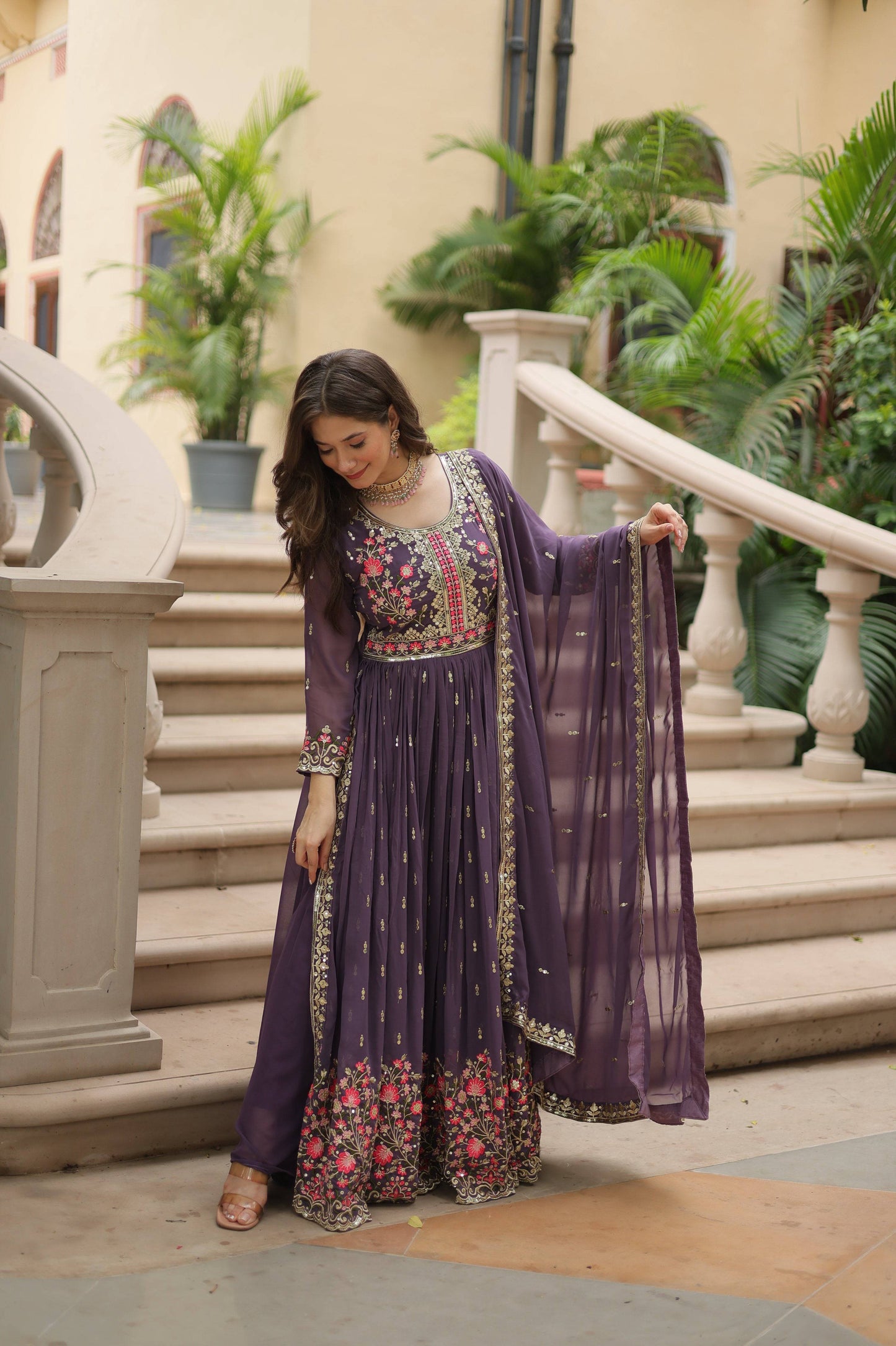 Jyoti Fashion Women's Purple Faux Georgette Rich Sequins Embroidered Anarkali Set with Dupatta | Swadesiicart