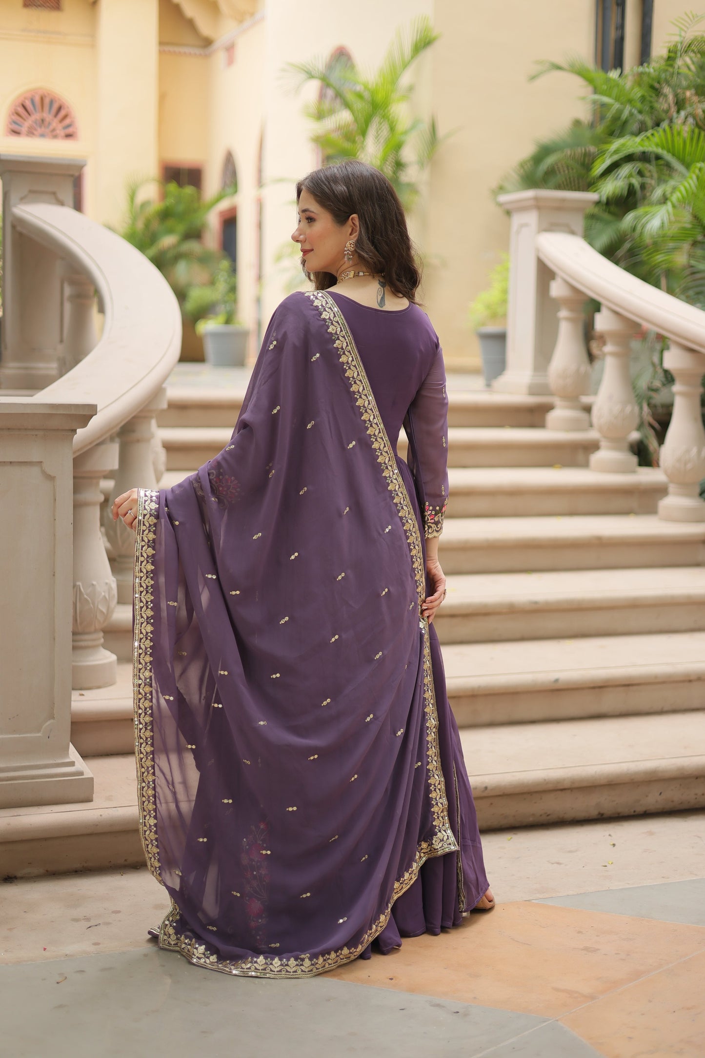 Jyoti Fashion Women's Purple Faux Georgette Rich Sequins Embroidered Anarkali Set with Dupatta | Swadesiicart