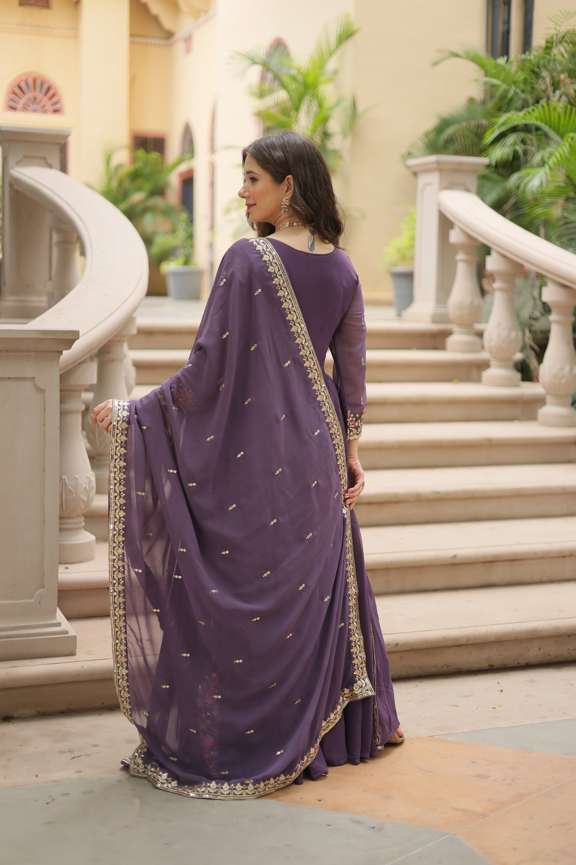 Jyoti Fashion Women's Purple Faux Georgette Rich Sequins Embroidered Anarkali Set with Dupatta | Swadesiicart