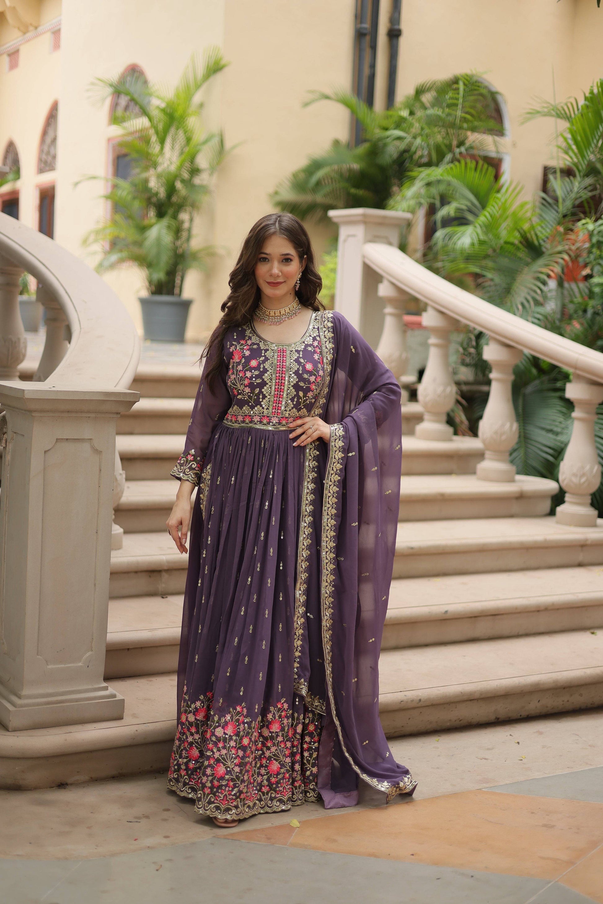 Jyoti Fashion Women's Purple Faux Georgette Rich Sequins Embroidered Anarkali Set with Dupatta | Swadesiicart