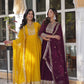 Jyoti Fashion Women's Yellow & Wine Faux Georgette Rich Sequins Embroidered Combo Anarkali Set with Dupatta | Swadesiicart