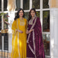 Jyoti Fashion Women's Yellow & Wine Faux Georgette Rich Sequins Embroidered Combo Anarkali Set with Dupatta | Swadesiicart