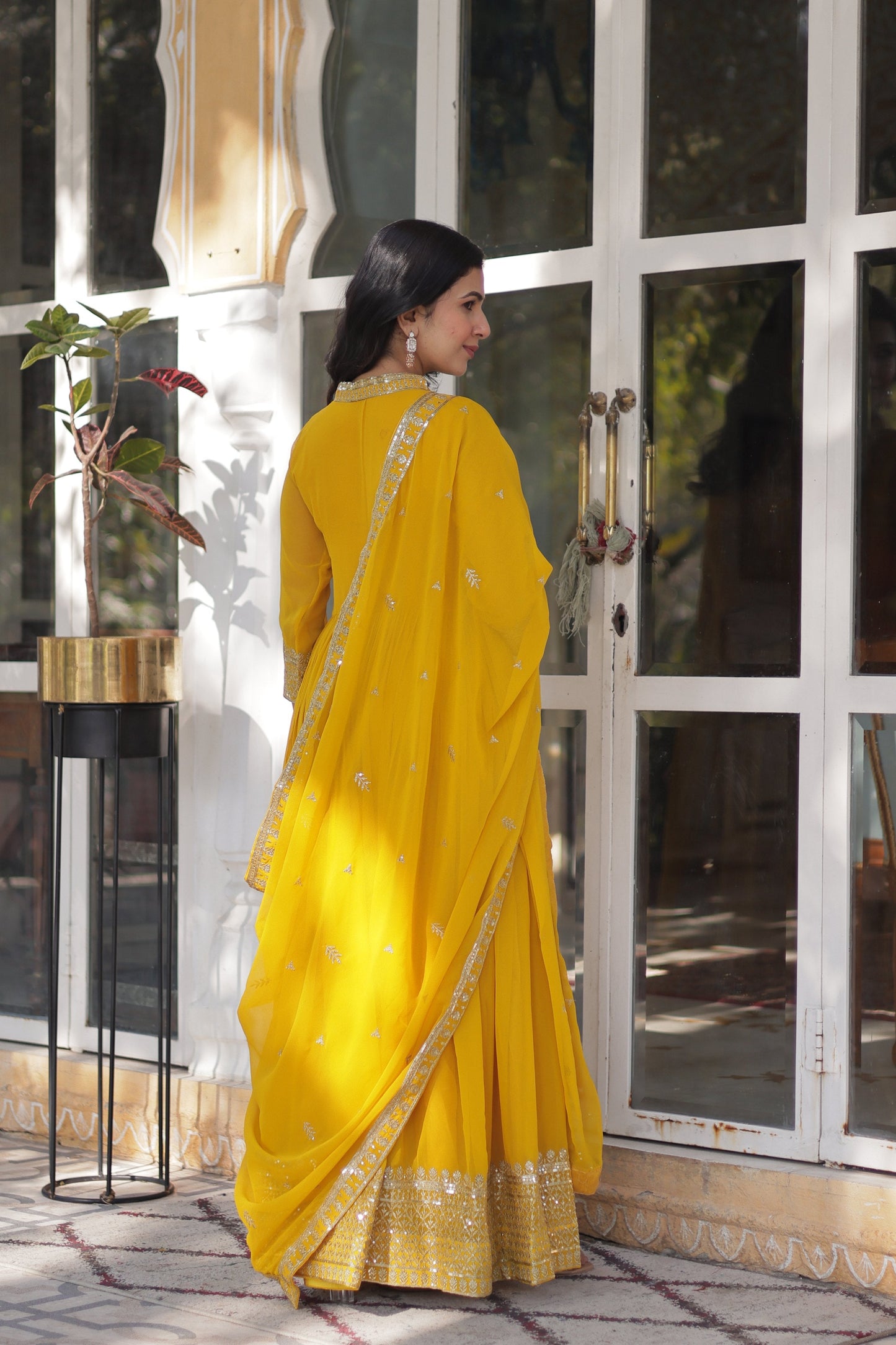 Jyoti Fashion Women's Yellow Faux Georgette Rich Sequins Embroidered Anarkali Set with Dupatta | Swadesiicart