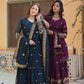 Jyoti Fashion Women's Rama & Wine Faux Georgette Zari with Sequins Embroidered Combo Anarkali Set with Dupatta | Swadesiicart