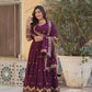 Jyoti Fashion Women's Wine Faux Georgette Zari with Sequins Embroidered Anarkali Set with Dupatta | Swadesiicart