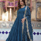 Jyoti Fashion Women's Rama Star Georgette Rich Sequins Embroidered Anarkali Set with Dupatta | Swadesiicart