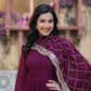 Jyoti Fashion Women's Wine Star Georgette Rich Sequins Embroidered Anarkali Set with Dupatta | Swadesiicart