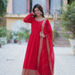 Jyoti Fashion Women's Red Faux Blooming Multi Sequins Embroidered Anarkali Set with Dupatta | Swadesiicart
