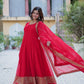 Jyoti Fashion Women's Red Faux Blooming Multi Sequins Embroidered Anarkali Set with Dupatta | Swadesiicart