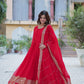 Jyoti Fashion Women's Red Faux Blooming Multi Sequins Embroidered Anarkali Set with Dupatta | Swadesiicart