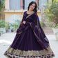 Jyoti Fashion Women's Wine Faux Blooming Multi Sequins Embroidered Anarkali Set with Dupatta | Swadesiicart