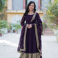 Jyoti Fashion Women's Wine Faux Blooming Multi Sequins Embroidered Anarkali Set with Dupatta | Swadesiicart