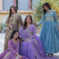 Jyoti Fashion Women's Jamuni, Beige, Sky Blue & Purple Star Georgette Rich Sequins Embroidered Combo Anarkali Set with Dupatta | Swadesiicart