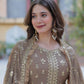 Jyoti Fashion Women's Beige Star Georgette Rich Sequins Embroidered Anarkali Set with Dupatta | Swadesiicart