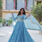 Jyoti Fashion Women's Sky Blue Star Georgette Rich Sequins Embroidered Anarkali Set with Dupatta | Swadesiicart