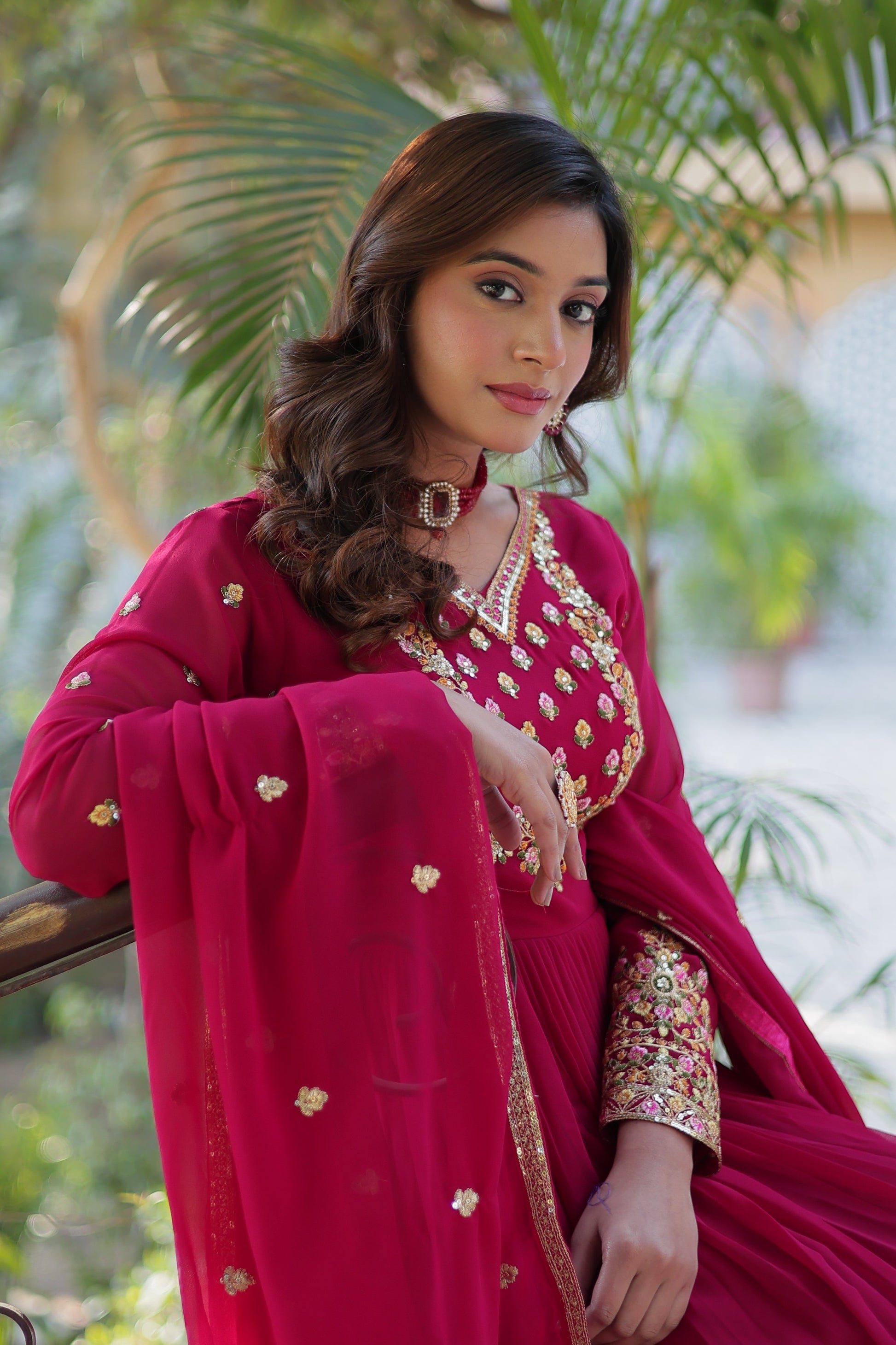 Jyoti Fashion Women's Pink Faux Georgette Rich Sequins Embroidered Anarkali Set with Dupatta | Swadesiicart