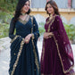 Jyoti Fashion Women's Rama & Wine Faux Georgette Zari Thread & Sequins Embroidered Combo Anarkali Set with Dupatta | Swadesiicart