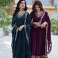 Jyoti Fashion Women's Rama & Wine Faux Georgette Zari Thread & Sequins Embroidered Combo Anarkali Set with Dupatta | Swadesiicart