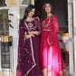 Jyoti Fashion Women's Wine & Pink Faux Georgette Rich Sequins Embroidered Combo Anarkali Set with Dupatta | Swadesiicart