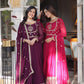 Jyoti Fashion Women's Wine & Pink Faux Georgette Rich Sequins Embroidered Combo Anarkali Set with Dupatta | Swadesiicart