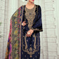 Jyoti Fashion Women's Navy Blue Velvet Cording with Digital Printed Kurta with Trouser & Dupatta | Swadesiicart