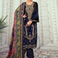 Jyoti Fashion Women's Navy Blue Velvet Cording with Digital Printed Kurta with Trouser & Dupatta | Swadesiicart