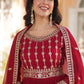 Jyoti Fashion Women's Maroon Faux Blooming Sequins Zari Embroidered Anarkali Set with Dupatta | Swadesiicart