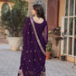 Jyoti Fashion Women's Purple Faux Blooming Sequins Zari Embroidered Anarkali Set with Dupatta | Swadesiicart