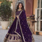 Jyoti Fashion Women's Purple Faux Blooming Sequins Zari Embroidered Anarkali Set with Dupatta | Swadesiicart