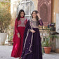 Jyoti Fashion Women's Pink & Wine Faux Georgette Embroidered Pearl Work Combo Anarkali Set with Dupatta | Swadesiicart