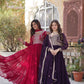 Jyoti Fashion Women's Pink & Wine Faux Georgette Embroidered Pearl Work Combo Anarkali Set with Dupatta | Swadesiicart