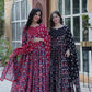 Jyoti Fashion Women's Maroon & Black Cotton Printed Designer Combo Anarkali Set with Dupatta | Swadesiicart