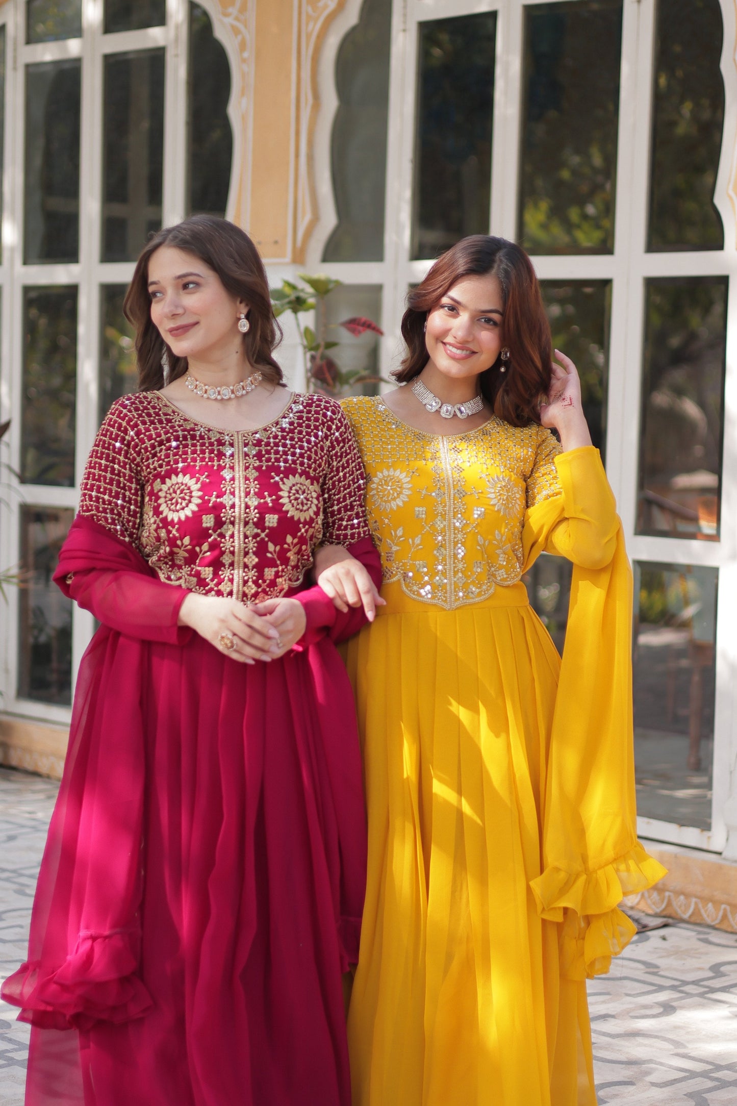Jyoti Fashion Women's Pink & Yellow Faux Georgette Embroidered Designer Combo Anarkali Set with Dupatta | Swadesiicart